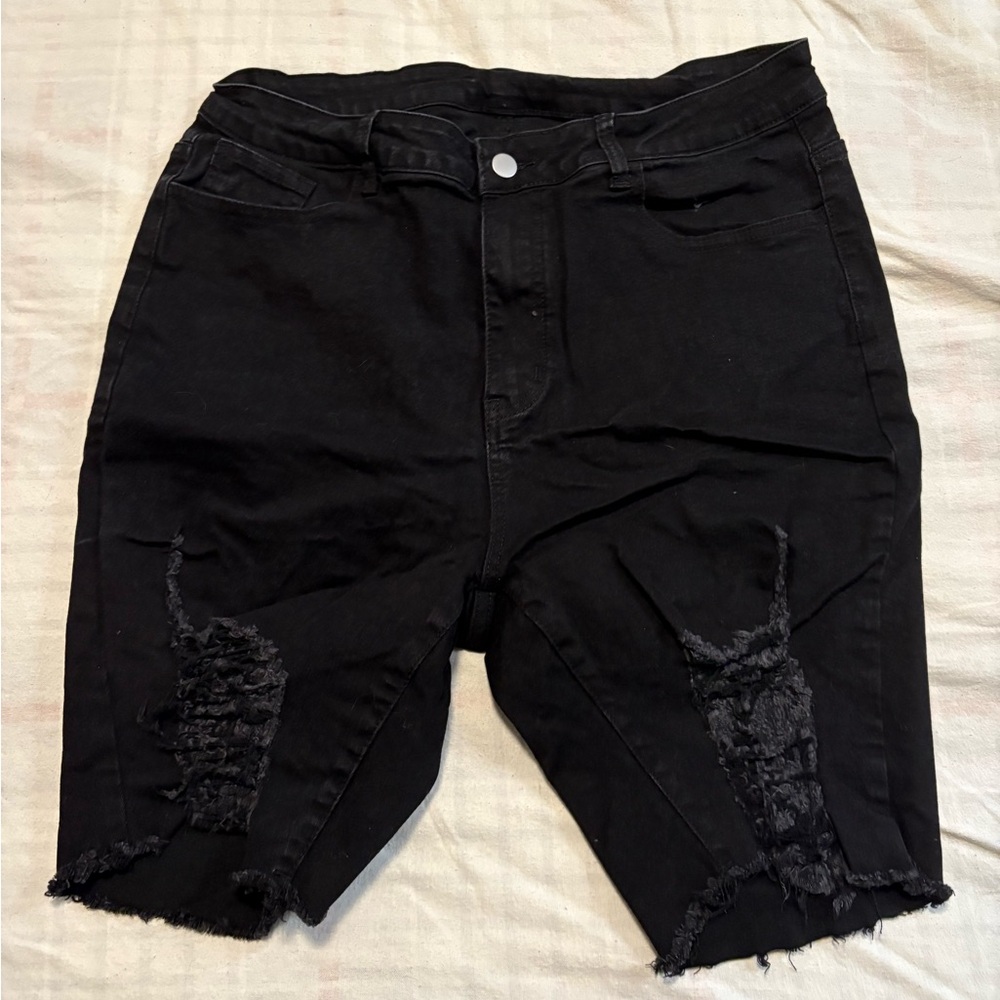 SHEIN Black Distressed Jean Shorts